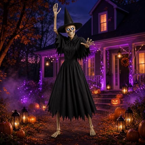 4 Pcs Black Witch Costume Set for 12 Ft Giant Skeleton Halloween Yard Decor