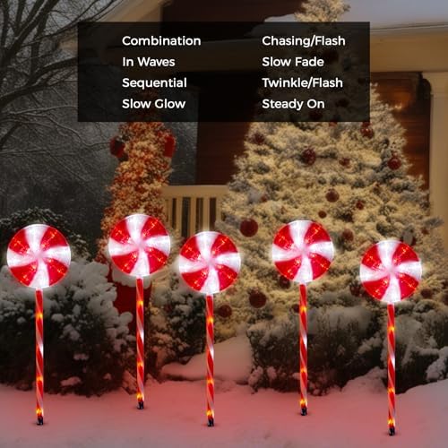 Outdoor Christmas Decorations, Lollipop Pathway Lights, 5 Pack