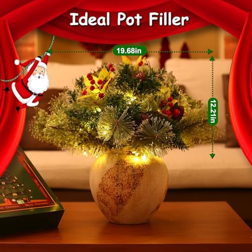 2-Pack 18in Christmas Urn Filler with Timer, 60 Warm White Lights