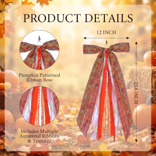 Fall Wreath Sash Autumn Wreath Bow, 12 * 23.6" Thanksgiving Bow Decorations