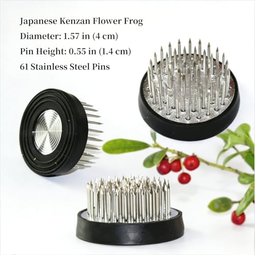 Ikebana Flower Arranging Kit with Ceramic Vase & Kenzan Flower Frog, Beginner Japanese Flower Arrangement Set for Fresh Flowers, Glazed Black Ikebana Bowl for Home Décor, Relaxation & Gift