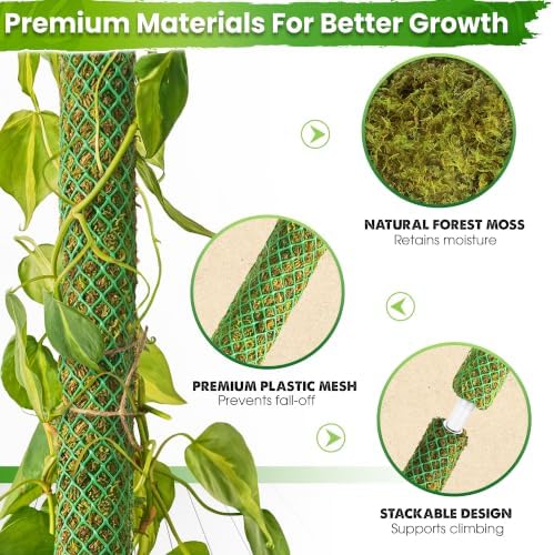 DUSPRO Bulk Pack 10Pcs 22'' Green Stackable Mesh Moss Pole for Plants