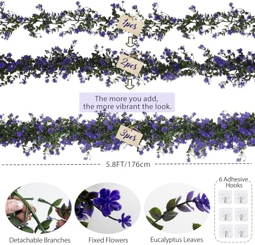 RECUTMS Fake Hanging Eucalyptus Garlands Artificial Purple Vines Plants