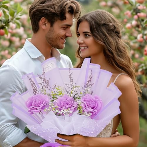 DEWJDFSC 20 Sheets Flower Bouquet Wrapping Paper Floral Korean Purple