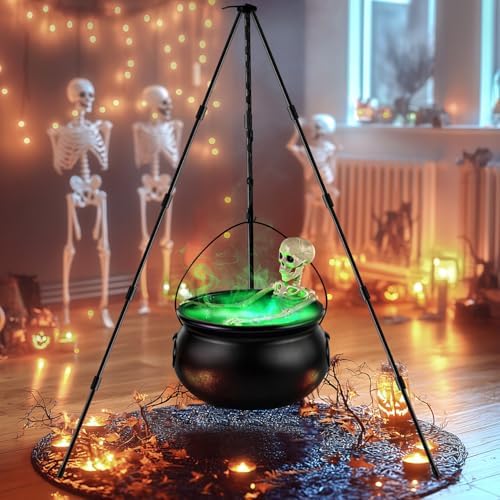Halloween Decorations Outdoor Witch Cauldron Tripod with Fog Maker & Skull