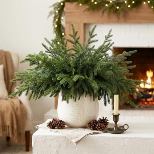 48Pcs Lifelike Touch Artificial Norfolk Pine Branches for Vase DIY Decor