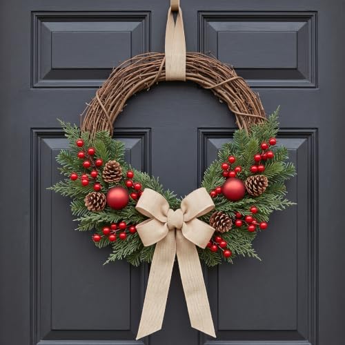 lovemoon 70Pcs Christmas Artificial Pine Stems with Red Berries, Faux Cedar Branches, Fake Christmas Greenery Pine Picks with Berries Stems for DIY Crafts, Garland Wreath & Home Xmas Decor (70)