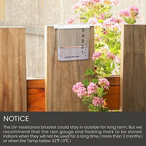 Circrane 5-Inch Waterfall Rain Gauge, Easy Read Outdoor Rain Gauge for Garden, Deck, Lawn and Yard, with Weather Resistant Bracket & Stainless Steel Screws, Clear