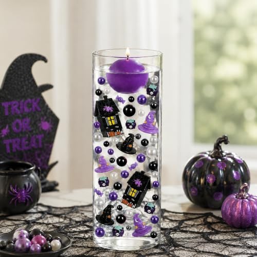 Halloween Floating Vase Filler Kit, Purple Black Floating Candle Filler