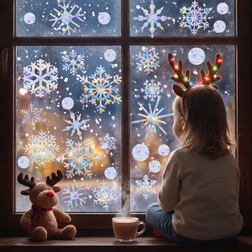 89Pcs Christmas Decorations Snowflakes Window Clings Double Sided for Home