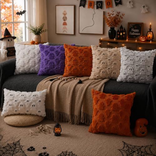 DFXSZ Halloween Pillow Covers 20x20 inch 2Pcs Beige Ghost Halloween Decor