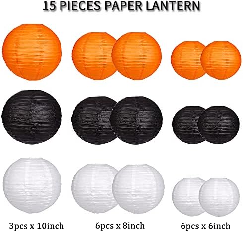 Round Hanging Paper Lanterns Orange and Black Party Decorations 15pcs