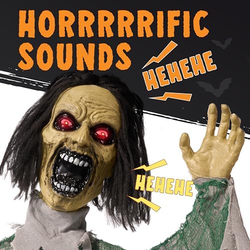 JOYIN Halloween Outdoor Animatronic Groundbreaker Decorations, Half-Body Zombie Groundbreaker with Motion and Light-Up Eyes, for Outside Decor Graveyard Yard Lawn Haunted House Props