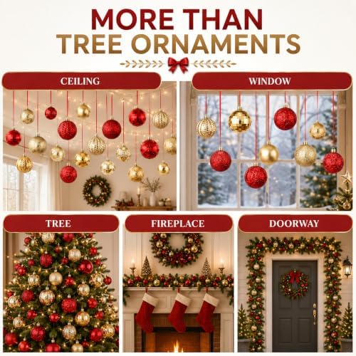 36 Pcs Christmas Balls Ornaments for Ceiling, Red, Gold
