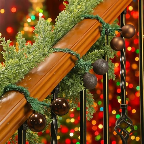 Dingion 30 Pcs 20 Inches Christmas Garland Ties with Balls Decorative Twist Ties for Banister Stairs Railing Reusable Flexible Twist for Home Xmas Holiday Decor Gift Craft Wrapping(Brown)