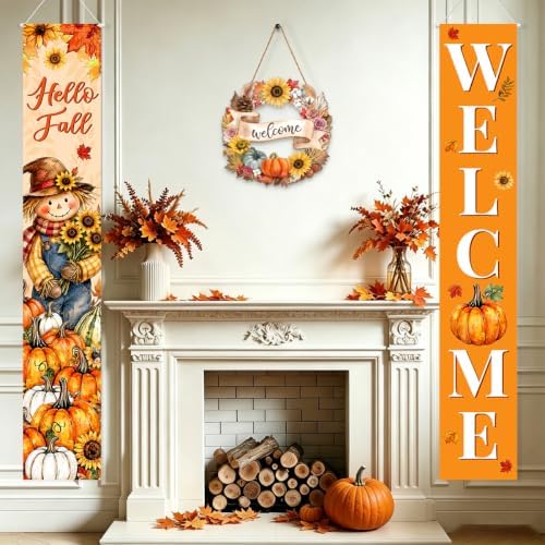 Fall Welcome Banner Porch Sign Hello Fall Banner Front Door Outdoor Decor