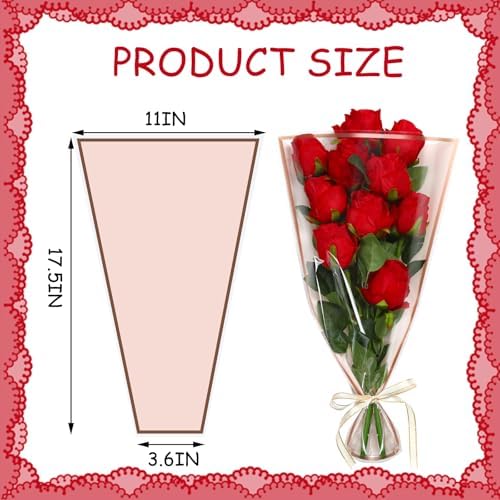 Jansun 40Pcs Pink Bouquet Wrapping Sleeves & Ribbon Set