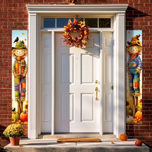 2 Fall Scarecrow Porch Banners 71 x 12 Inch Thanksgiving Door Decorations