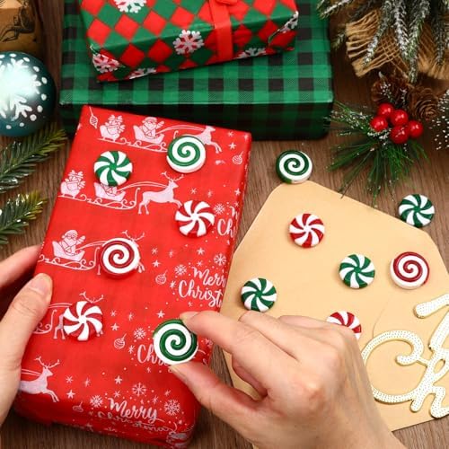 JUNEBRUSHS 120 Pcs Christmas Peppermint Plastic Candy Cane Fake Peppermint Candy Ornaments for Christmas Tree Garland Xmas Holiday Decor Party Favors DIY Crafts
