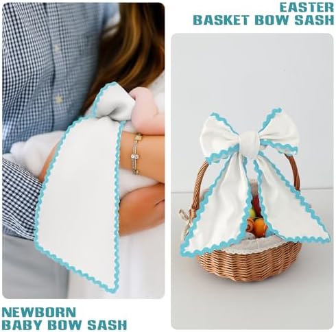 DYSHAYEN Wreath Sash for Front Door, White with Blue Trim