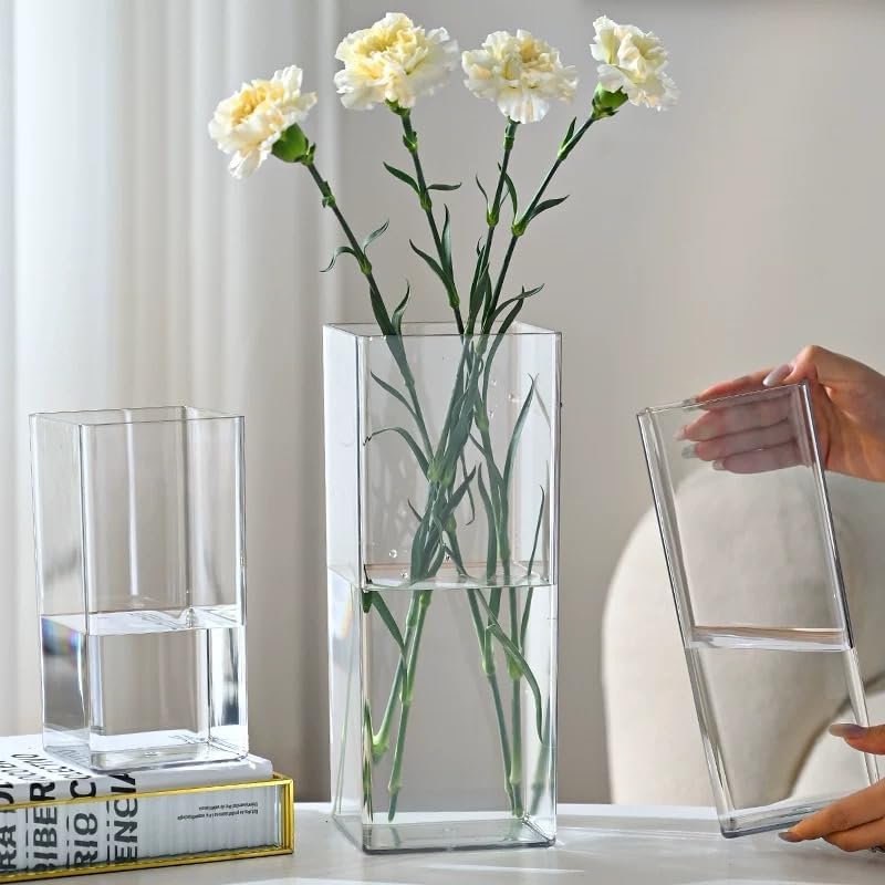 Acrylic Cylinder Vase, Thick Vase, Non-Breakable Plastic, Decorative Centerpiece for Home or Wedding, 3.94"x9.84" Square - Clear