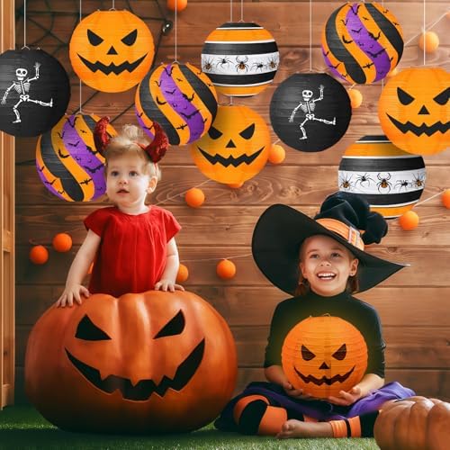 Halloween Paper Lanterns, 12 Pack, 8 Inch Hanging Party Decor, 4 Designs