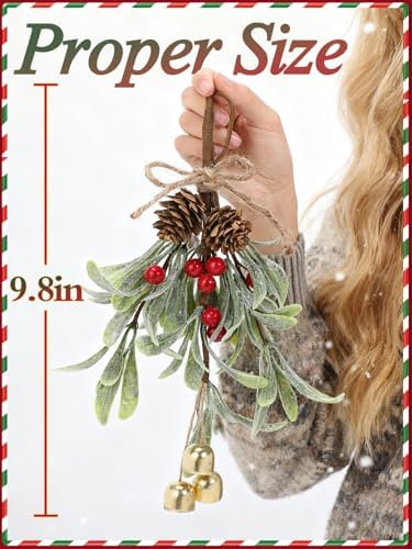 Artificial Mistletoe Christmas Decor - Christmas Ornaments with Bells Red Berries for Tree Porch Holiday Decorations