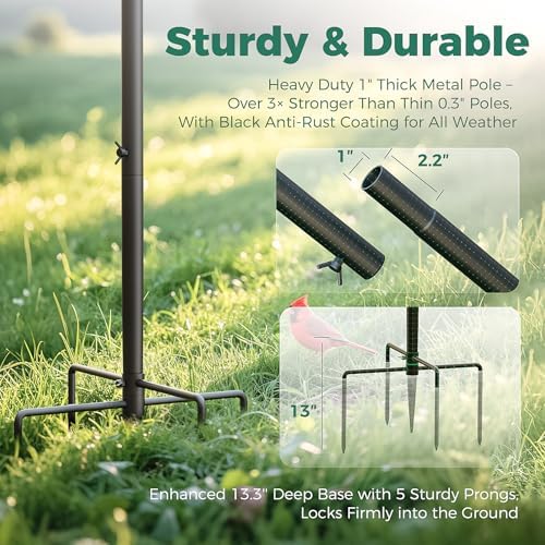 76'' Inch Heavy-Duty Bird Feeder Pole,1'' Thick Rustproof, Adjustable Height,Universal Mount Kit for Bird Feeder Cameras&Houses (Adapter Included)