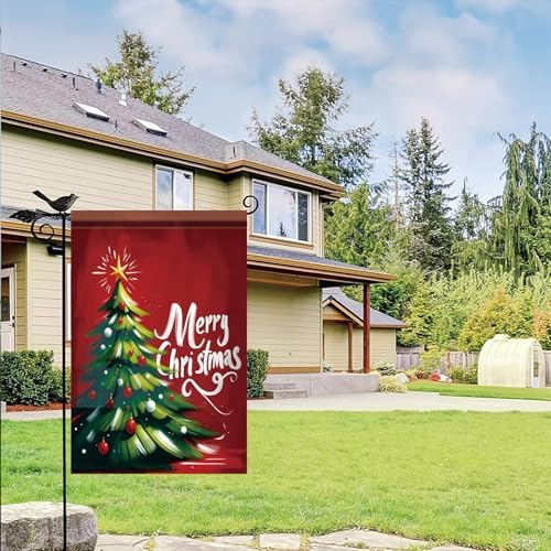 12 x 18 Inch Christmas Garden Flag Christmas Tree Yard Banner with Star and Ornaments Double Sided Outdoor Holiday Decoration Winter Seasonal Welcome Sign for Patio Lawn Home Party Decor