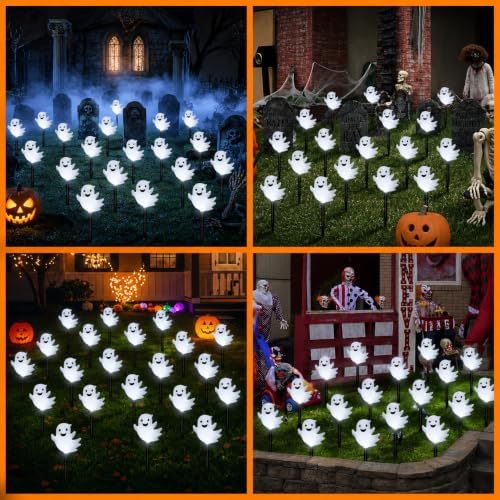 20 Pack Solar Halloween Ghost Pathway Lights, 3D Solar Lights