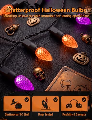 SUNSGNE 23FT C3 Halloween String Lights, 50 LED Orange Purple Lights