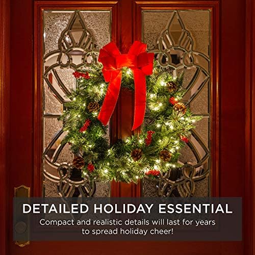 Best Choice Products 30in Pre-Lit Battery Powered Christmas Wreath Artificial Pre-Decorated Holiday Accent w/ 100 Lights, 276 PVC Tips, Ribbons, Pine Cones