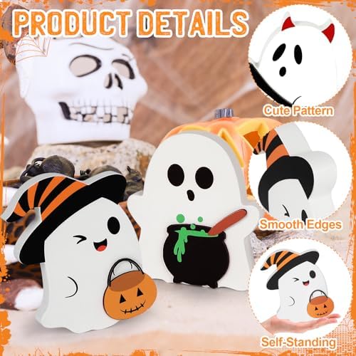COCHIE 3 Cute Ghost Halloween Decorations Indoor Set Ghosts Table Sign