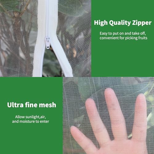 afzdby Large Garden Mesh Netting with Zipper and Drawstring,Plants Cover Protection from Anti Birds,Bugs,Cicadas,and Insects-Pest Barrier Bag for Blueberry Bushes,Tomatoes,Citrus,Fruit Tree