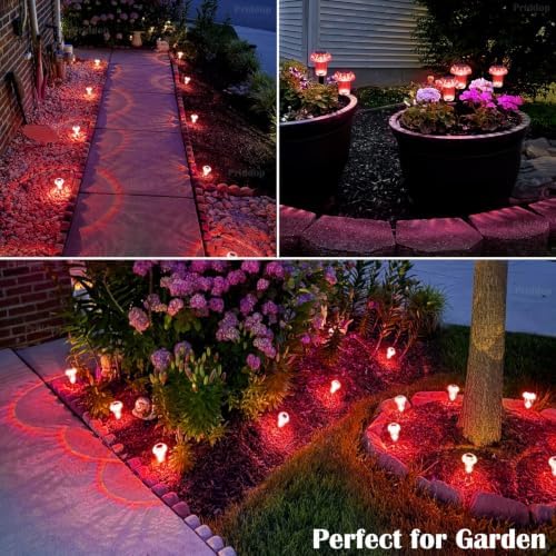 Priddop Solar Garden Lights Outdoor Waterproof 8 Pack Red LED Mushroom