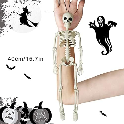 Halloween Indoor Skeletons Decorations 15'' Life Size Full Body Posable Joints Small Skeletons Halloween Decor 2 Pack