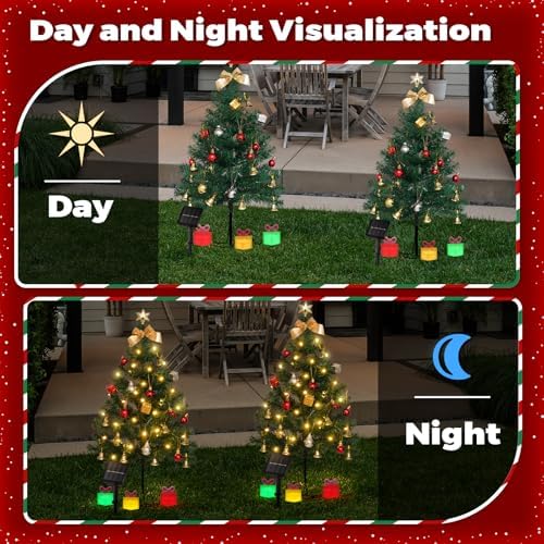 Mini Christmas Tree Solar Lights, Outdoor Decorations, 2 Pack