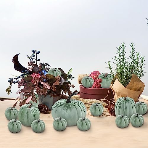 Woration 16pcs Assorted Size Velvet Fake Artificial Pumpkin Ornament