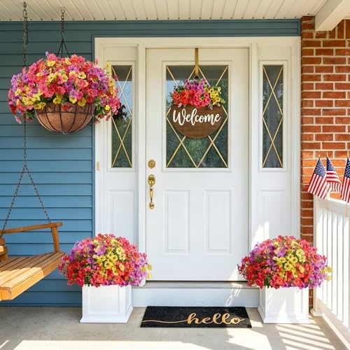 InnoGear Artificial Hanging Flowers for Outdoors Fake Plants Baskets 4 Hues