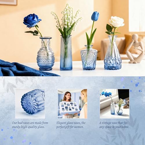 Der Rose 20pcs Glass Bud Vases, Blue Vases for Wedding Home Decorations