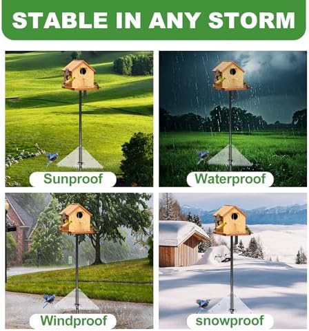 79" Heavy-Duty Bird Feeder Pole with Squirrel Baffle for Outdoors, Adjustable Bird Feeding Station Holds Multiple Feeders, Rust-Resistant Steel Pole with Bird House Pole Mount Kit