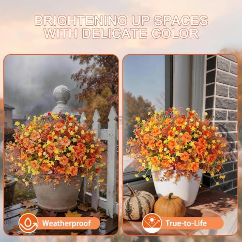 INQCMY Fall Artificial Flowers for Outdoors Planter Fake Plants 12 Bundles
