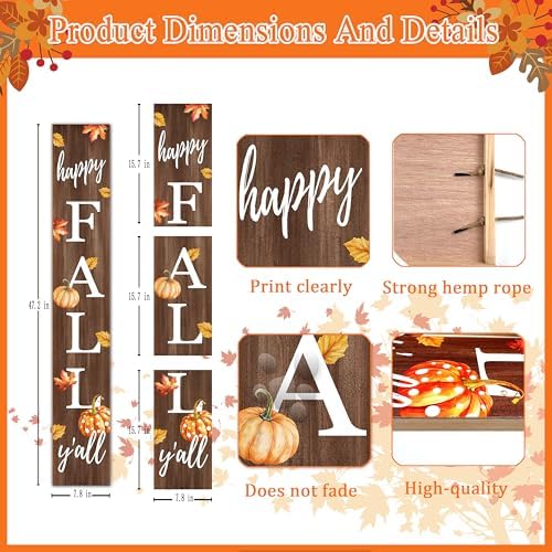 Happy Fall Porch Sign 47" Autumn Pumpkin Front Door Vertical Wooden Welcome Signs Front Door Decorate For Garden Home Yard Farmhouse Thanksgiving Decor