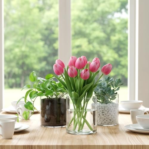 4 Pack Flower Acrylic Vase Cylinders Round Decorative Clear Vase Break Resistant Acrylic Flower Cylinder for Centerpieces Floral Home Wedding Table Decoration