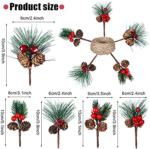 Canlierr 20 Pcs Christmas Pine Picks Pinecones Berries Set,Vivid Style