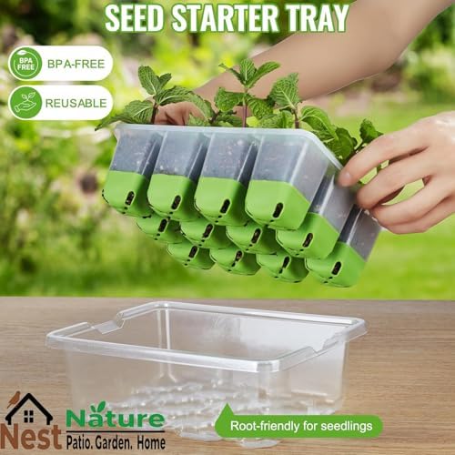 NestNature 5-Pack Seed Starter Tray Set|Reusable 60Cell Seed Starter Trays