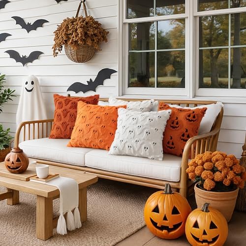MIULEE Orange Halloween Pillow Covers Cute Ghost Fall Decor 18x18