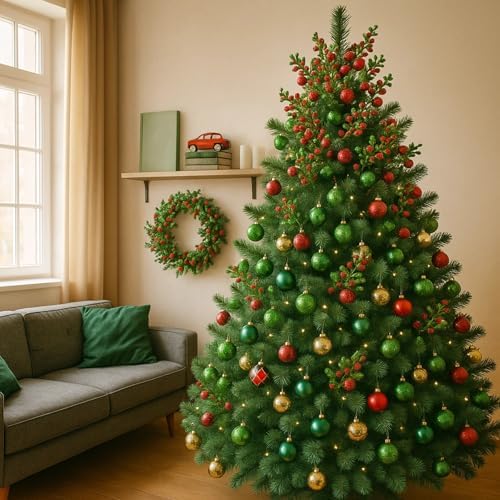 Geosar 36 Pcs Christmas Glittered Berries Stems, Red, Green