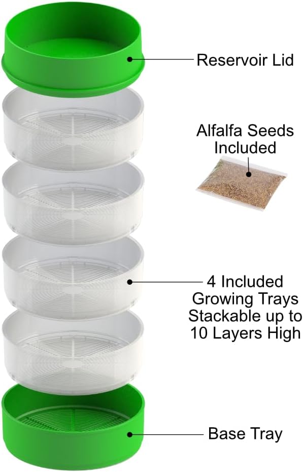KITCHEN CROP Deluxe Seed Sprouter with 4 Growing Trays and 1 Seed Packets, (Alfalfa Seeds) Easily Grow Sprouts Indoors