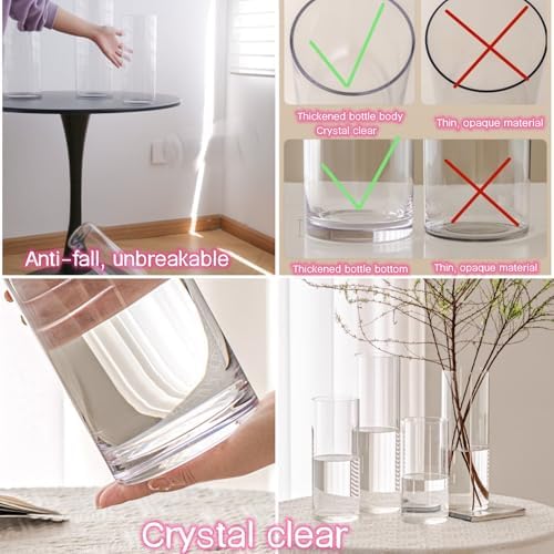 Liotww XL Large Acrylic Cylinder Clear Plastic Flower Vase for Home Decor